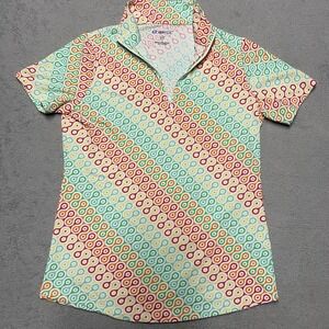 Ibkul Pullover XS Colorful Geometric Pattern Short Sleeve 1/4 Zip Top Golf‎